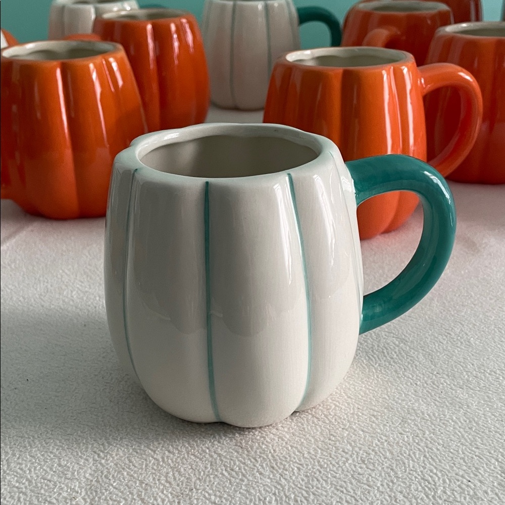 🍁🎃 Cream and Teal Pumpkin Mug 🎃🍂
